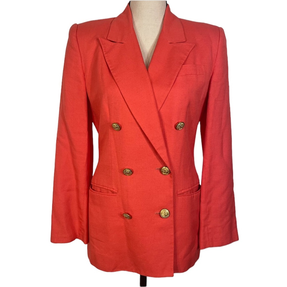 Vintage Talbots Italian Fabric Linen Blend Double Breasted Blazer Size 4 Petite